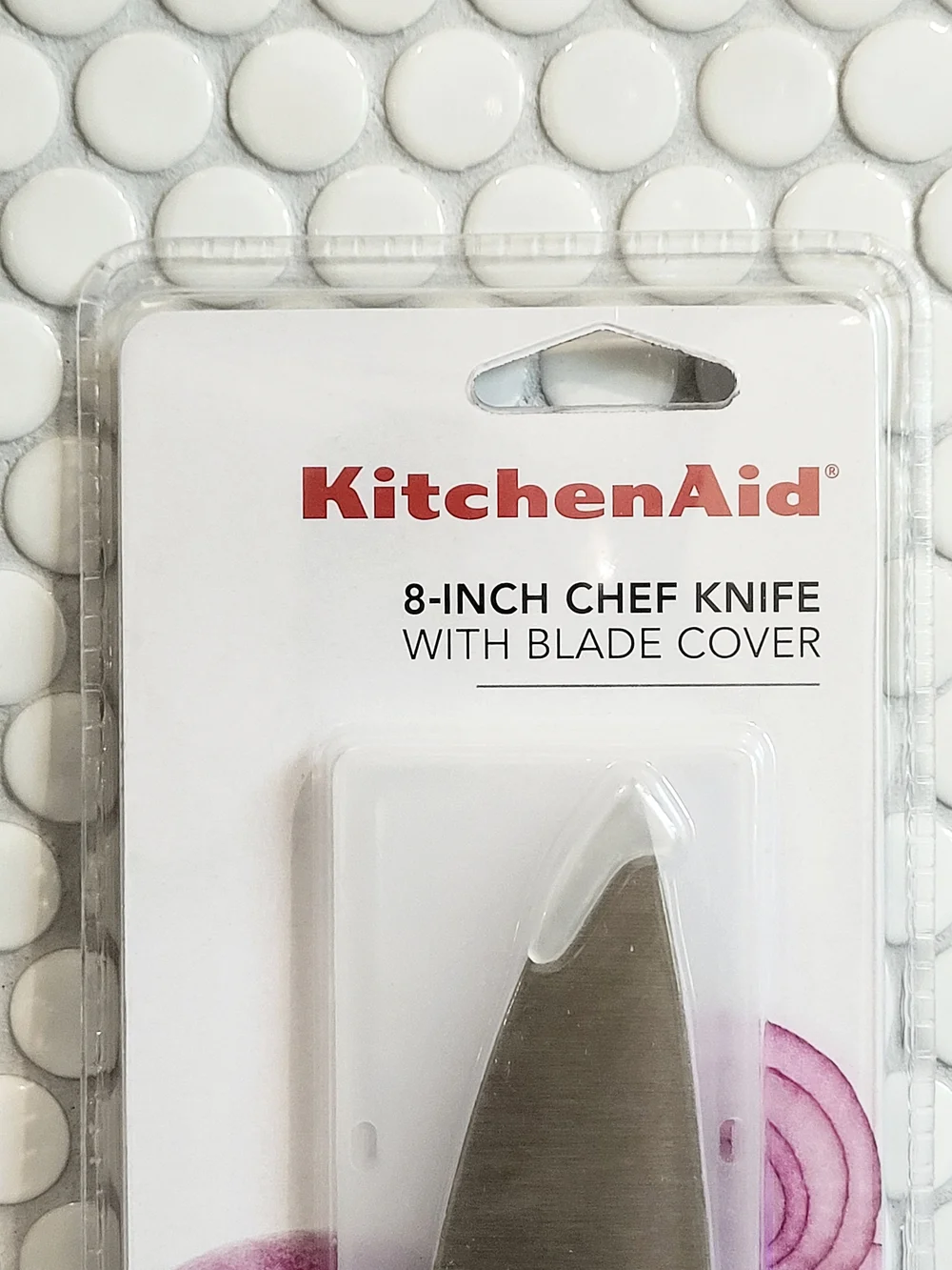 KitchenAid 8-Inch Chef Knife in Light Blue with Blade Cover